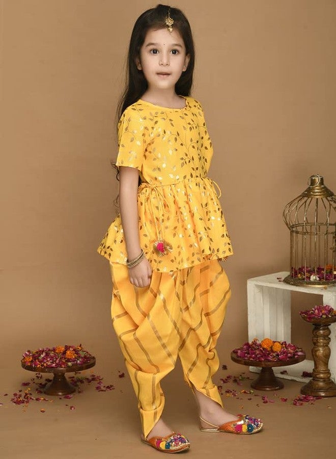 Saka Designs Yellow With Gold Print Dhoti & Jhabala (12 Months-24 Months) - Image 3