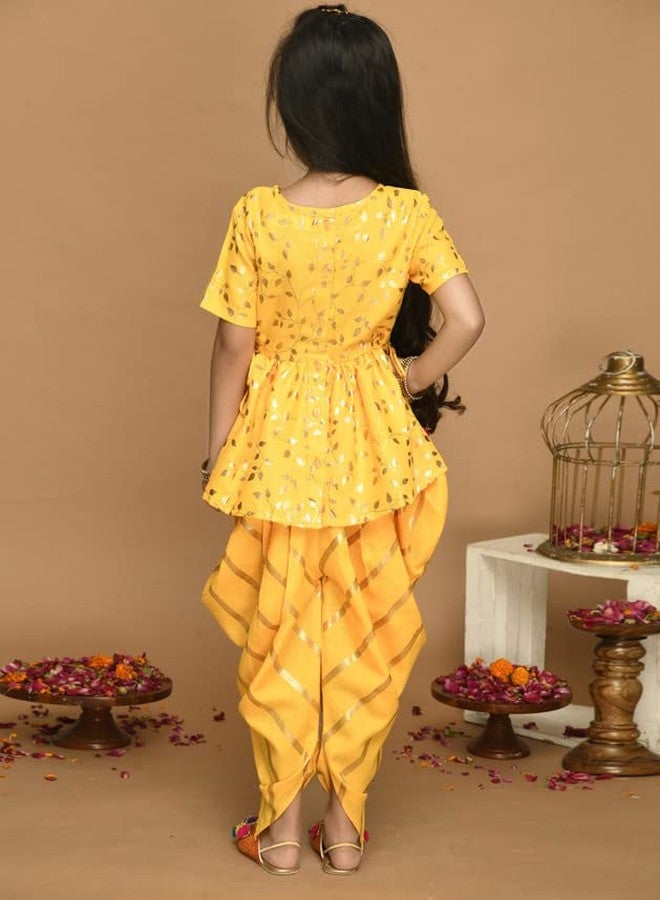 Saka Designs Yellow With Gold Print Dhoti & Jhabala (12 Months-24 Months) - Image 4