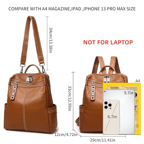 Wesccimo Genuine Leather Backpack Purse For Women Orange Real Soft Leather Travel Fashion Designer Convertible Ladies Shoulder Bag - Image 5