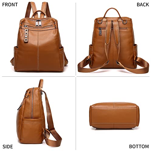 Wesccimo Genuine Leather Backpack Purse For Women Orange Real Soft Leather Travel Fashion Designer Convertible Ladies Shoulder Bag - Image 3