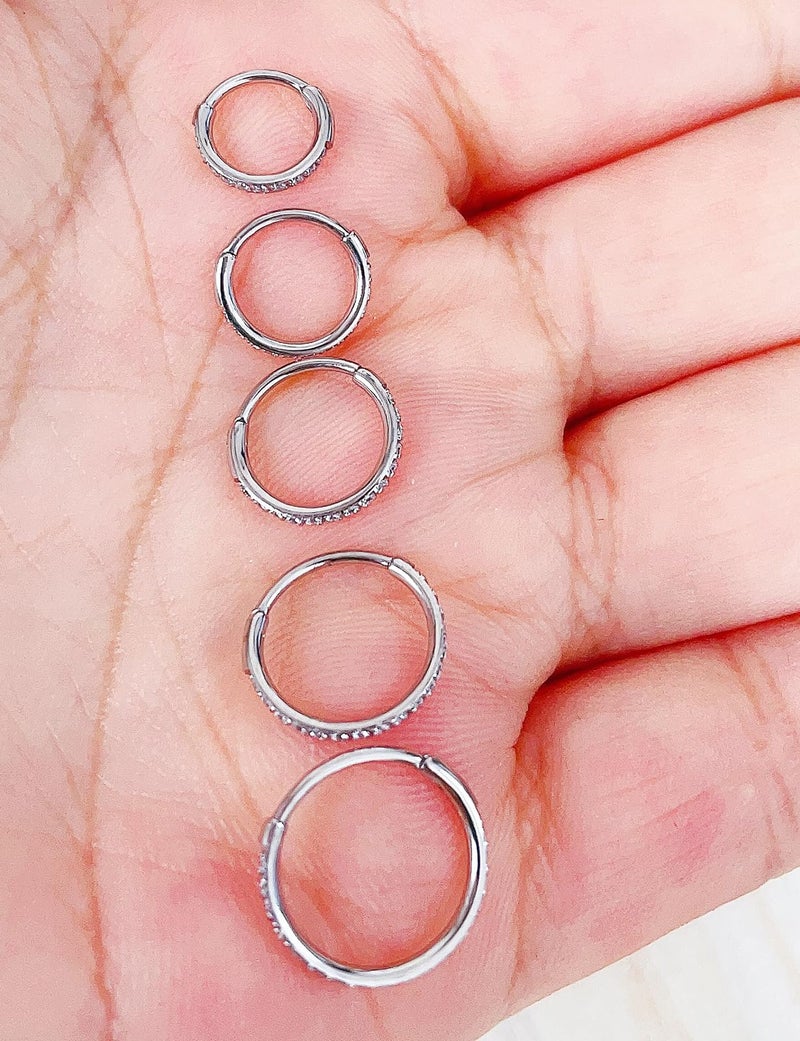 TDEBA 20/18/16G CZ Nose Rings Hoop, 316L Surgical Stainless Steel Cartilage Earring, Septum Clicker Ring, Daith Helix Rook Tragus Conch Lip Lobe Piercing Jewelry - Silver, Clear CZ, 20G 9mm - Image 2