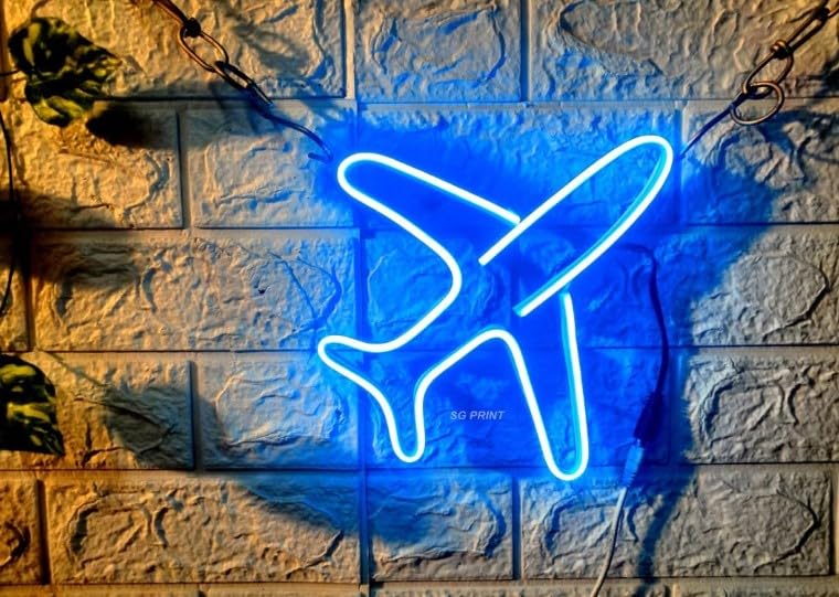 Wall Mitra Aeroplane Neon Light Sign For Wall Decor Bedroom Kidsroom Party Hall Office LED Art Indoor Home Decor12 X 12 Inches Ice Blue - Image 3