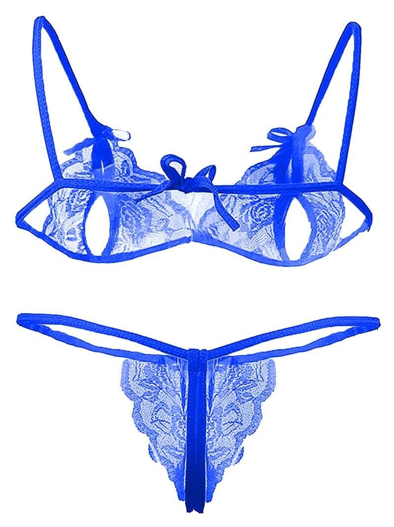 Xs and Os Lace Bra Panty Peek-A-Boo Lingerie Set (Free Size, Royal Blue) - Image 2