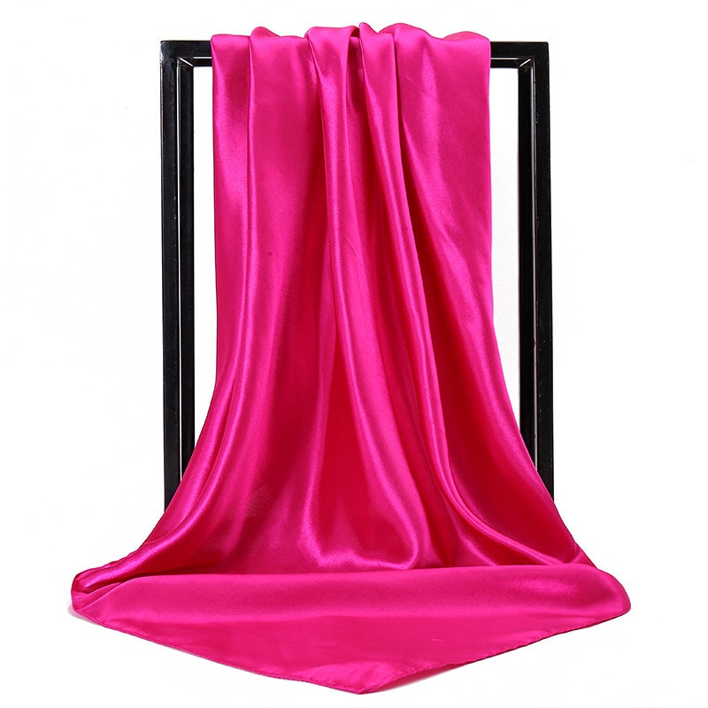 New Silk-Like Monochrome Large Scarf Fashion Solid Womens Scarf 17# Rose Red 