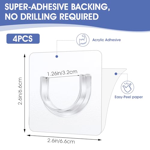 Sibba Shower Rod Holder 4Pcs Sticky Curtain Rod Bracket No Drilling Retainer Clear Tension Hooks Liners Support Mount Sticker Heavy Duty Wall Hold Tool Fit Bathroom Wardrobe - Image 2