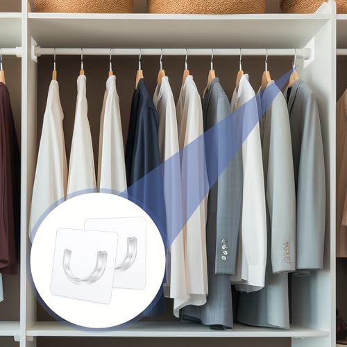 Sibba Shower Rod Holder 4Pcs Sticky Curtain Rod Bracket No Drilling Retainer Clear Tension Hooks Liners Support Mount Sticker Heavy Duty Wall Hold Tool Fit Bathroom Wardrobe - Image 4