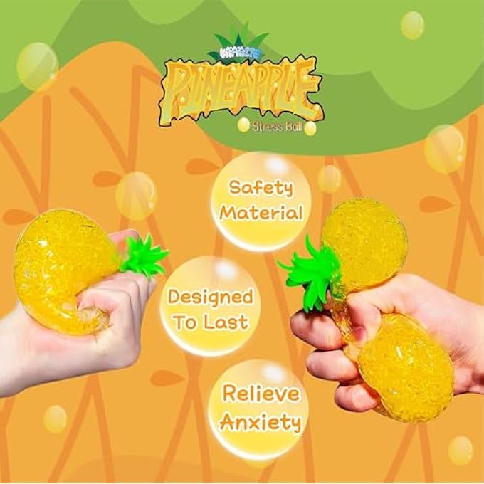 Kawaite كرات ضغط الأناناس مع كرات مائية لينة - ألعاب حسية مضغوطة (عبوة واحدة) كرات ضغط فواكه مرنة لتخفيف التوتر للأطفال والبالغين، مثالية لتخفيف القلق، الاسترخاء، والتركيز - Image 3