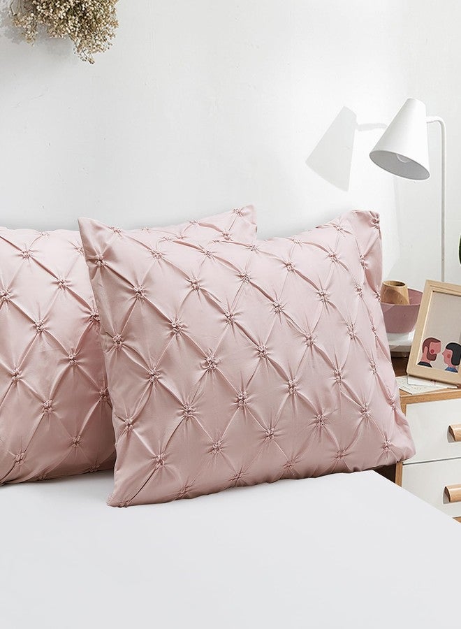 فوليا أغطية وسائد مزخرفة من الألياف الدقيقة خفيفة الوزن من فوليا، بتصميم ثنيات متداخلة، مقاس قياسي 20 بوصة × 26 بوصة، لون وردي باهت، عبوة من قطعتين - Image 1