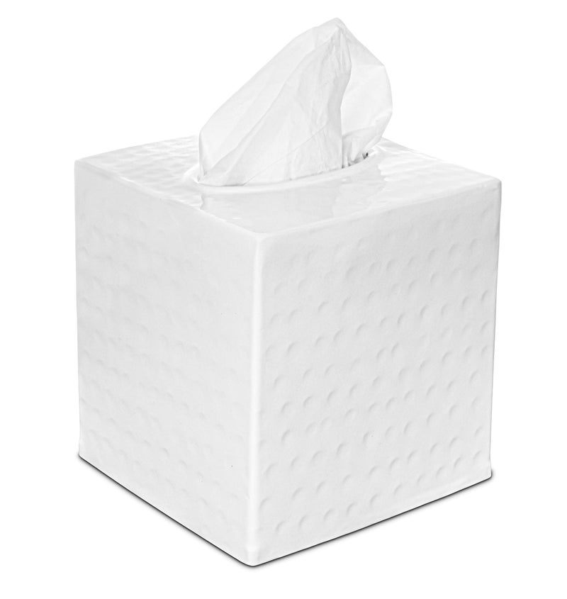 Monarch Abode Hand Hammered Tissue Box Cover Square White Tissue Holder for Bathroom Square Metal Dresser Accessories for Home  Office Decorative Tissue Box Holder Classic White