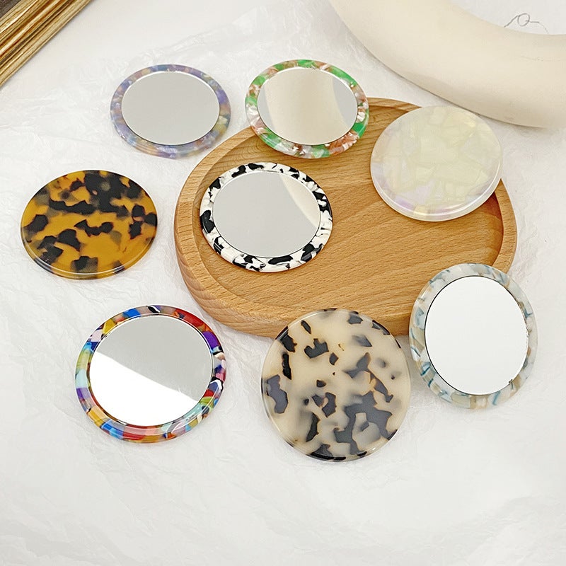 Japanese And Korean Ins Style Simple Acetic Acid Small Round Mirror Cyber Popular Small Portable Makeup Mirror Outgoing Portable Handheld Makeup Mirror - Image 2