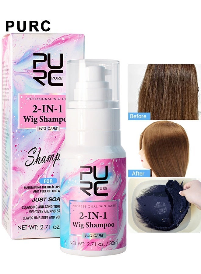 PURC 2-IN-1 Wig Shampoo, Wig Leave-In Conditioner  Detangling Spray For Synthetic Hair, Moisturizing Hydrating Hair Spray, Wig Care Melting Spray, Anti-Frizz Wig Detangler And Conditioning Mist For Easy Styling, 80ML - Image 1