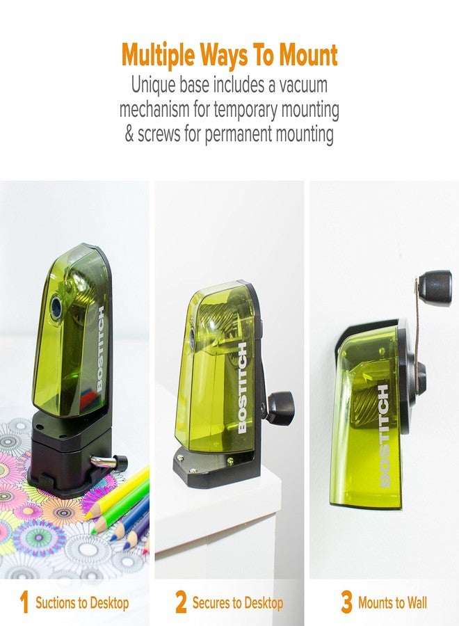Bostitch Office Multi-Mount Manual Pencil Sharpener, Vacuum Mount or Screw Mount, Green (MPS2-GRN) (MPS2-Green) - Image 3