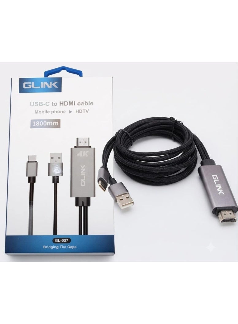 جلينك GLINK (GL-057) - من النوع C إلى كابل HDMI من هاتف محمول HDTV - Image 2