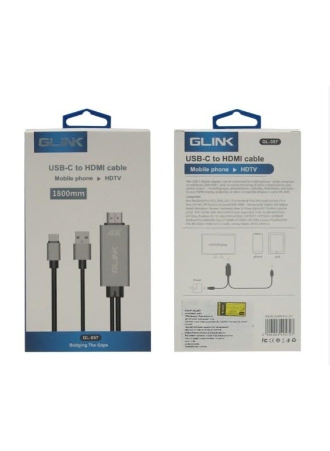 جلينك GLINK (GL-057) - من النوع C إلى كابل HDMI من هاتف محمول HDTV - Image 3
