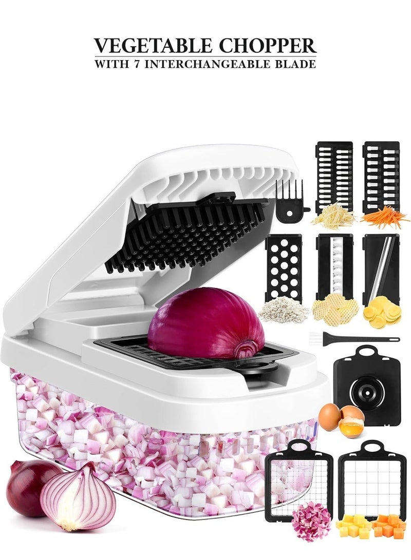 RION 15-in-1 Multifunction Vegetable Chopper with 7 Interchangeable Blades for Slicing, Dicing & Grating (Black/White) - Image 1