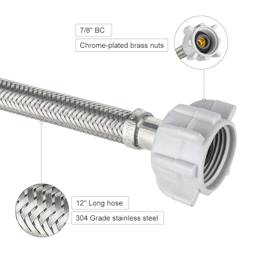 EFIELD 2-Pack EFIELD 12-inch Toilet Water Supply Connector Line Braided Stainless Steel Hose, 7/8 Female Ballcock Thread x 3/8" COMP,(HOSE049) - Image 4