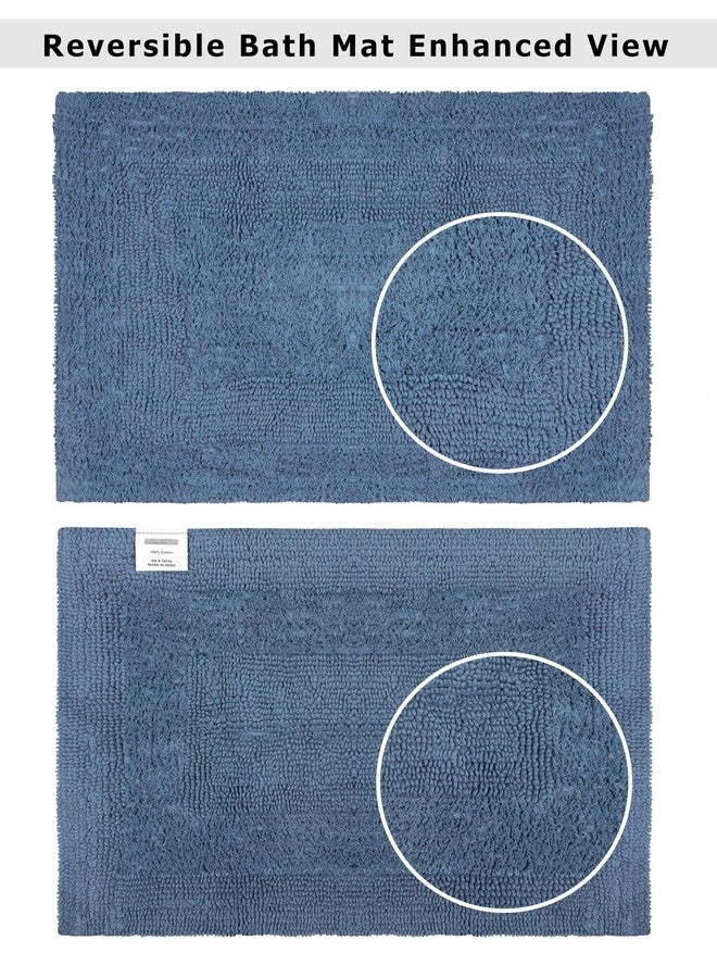 COTTON CRAFT Luxurious Bath Mat Rug - Set of 2 Reversible Heavyweight Step Out Bath Mats for Bathroom Floor, Tub and Shower - Pure Cotton Soft Plush Absorbent Tufted Racetrack Mat - 17x24 - Azure Blue - Image 4