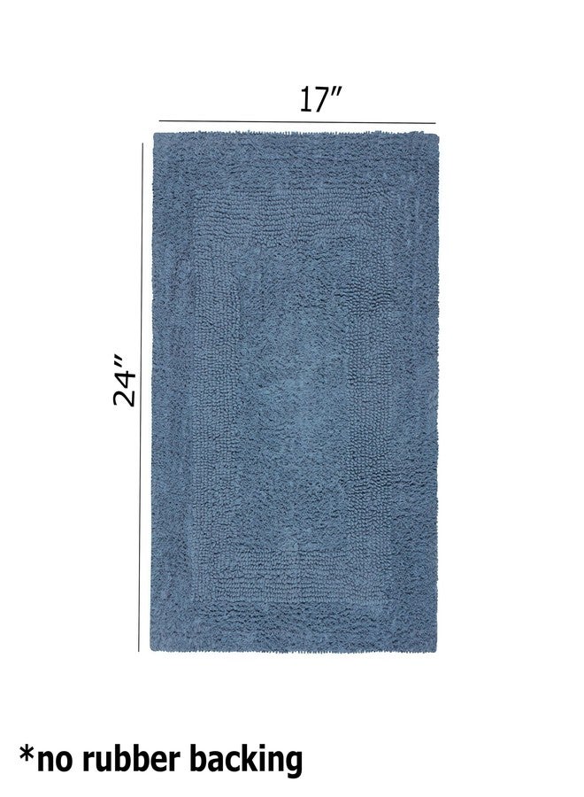 COTTON CRAFT Luxurious Bath Mat Rug - Set of 2 Reversible Heavyweight Step Out Bath Mats for Bathroom Floor, Tub and Shower - Pure Cotton Soft Plush Absorbent Tufted Racetrack Mat - 17x24 - Azure Blue - Image 3