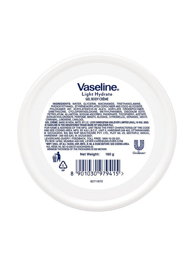 Vaseline Light Hydrate Gel Body Creme 180 G. Hyaluronic Acid & Vitamin C For Hydrated Radiant Skin - Image 2