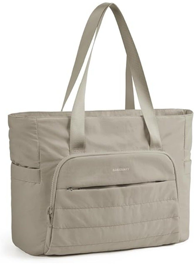 NIBEMINENT Tote Bag for Women, Lightweight Large Tote Bag with Yoga Mat Strap, Quilted Shoulder Bag Handbag for Travel Work Gym - Image 1