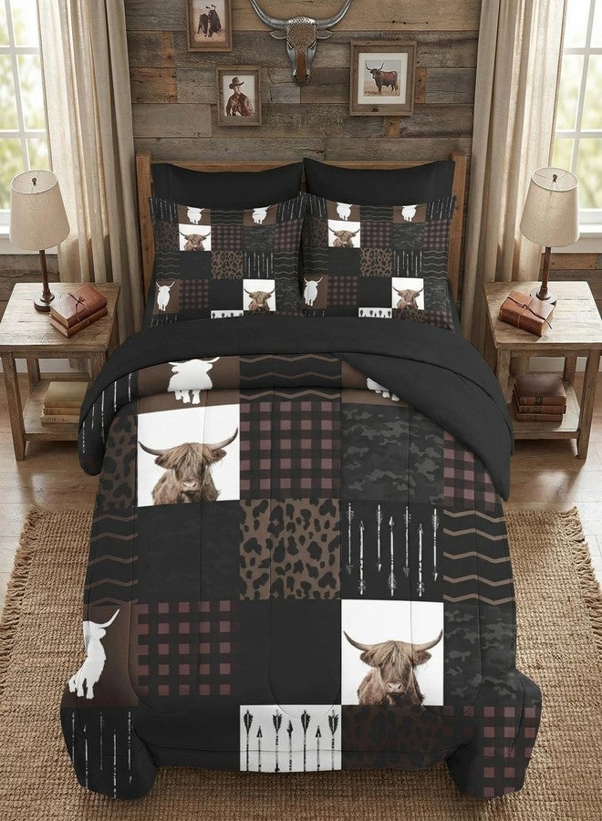 WeCozy 7 Pcs King Size Comforter Set with 2 Pillowcases & 2 Shams, Highland Cow Animal Bedding Set for Kids and Adults, Brown Farm Vintage Print Bed in a Bag with Flat Sheet and Fitted Sheet - Image 1