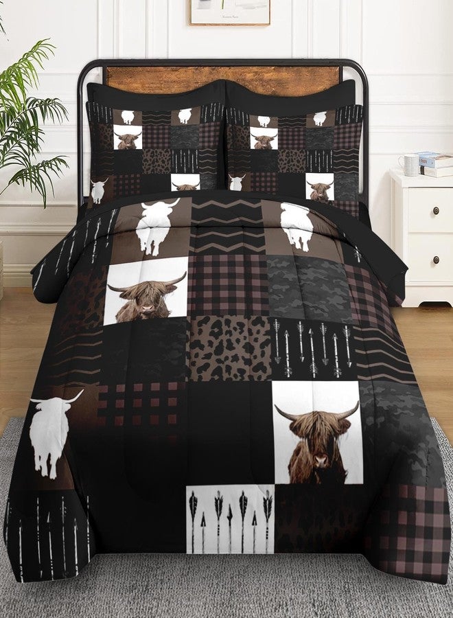 WeCozy 7 Pcs King Size Comforter Set with 2 Pillowcases & 2 Shams, Highland Cow Animal Bedding Set for Kids and Adults, Brown Farm Vintage Print Bed in a Bag with Flat Sheet and Fitted Sheet - Image 2