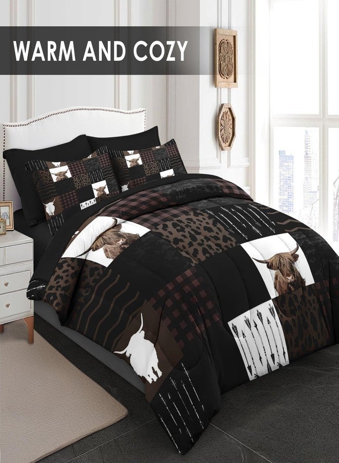 WeCozy 7 Pcs King Size Comforter Set with 2 Pillowcases & 2 Shams, Highland Cow Animal Bedding Set for Kids and Adults, Brown Farm Vintage Print Bed in a Bag with Flat Sheet and Fitted Sheet - Image 3