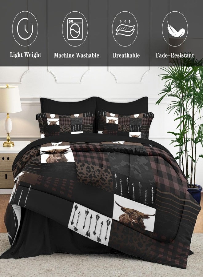 WeCozy 7 Pcs King Size Comforter Set with 2 Pillowcases & 2 Shams, Highland Cow Animal Bedding Set for Kids and Adults, Brown Farm Vintage Print Bed in a Bag with Flat Sheet and Fitted Sheet - Image 4
