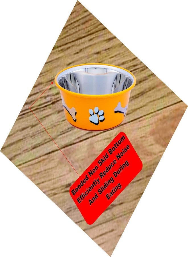 ELTON أوعية طعام الكلاب ELTON Paw & Bone Cutie Bowls (أصفر) - جودة تصدير - مصنوعة من الفولاذ المقاوم للصدأ - وعاء طعام للكلاب والقطط والحيوانات الأليفة (كبير 1.80 لتر) - طقم من قطعتين - 20 سم، ارتفاع 9 سم، عرض 15.5 سم - Image 3