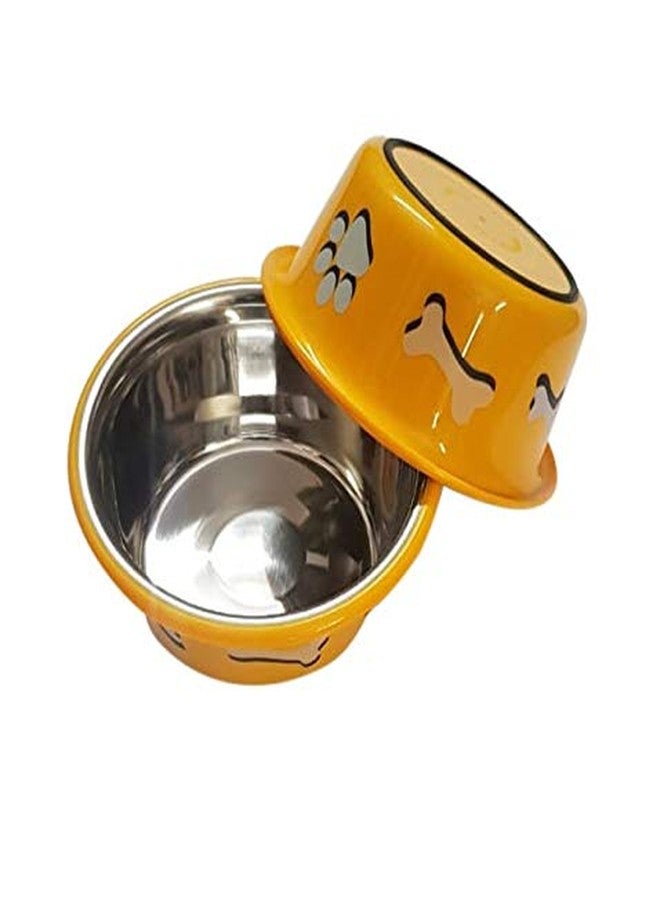 ELTON أوعية طعام الكلاب ELTON Paw & Bone Cutie Bowls (أصفر) - جودة تصدير - مصنوعة من الفولاذ المقاوم للصدأ - وعاء طعام للكلاب والقطط والحيوانات الأليفة (كبير 1.80 لتر) - طقم من قطعتين - 20 سم، ارتفاع 9 سم، عرض 15.5 سم - Image 1