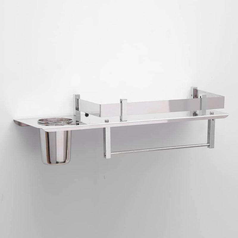 SAMANEA TH3 Premium SS Tumbler Holder 3 in 1 Multipurpose Shelf Rack Towel Hanger Bathroom Accessories 15 x 5 Inches Chrome SS202 - Image 3