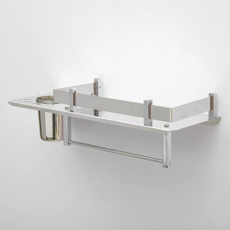 SAMANEA TH3 Premium SS Tumbler Holder 3 in 1 Multipurpose Shelf Rack Towel Hanger Bathroom Accessories 15 x 5 Inches Chrome SS202 - Image 4