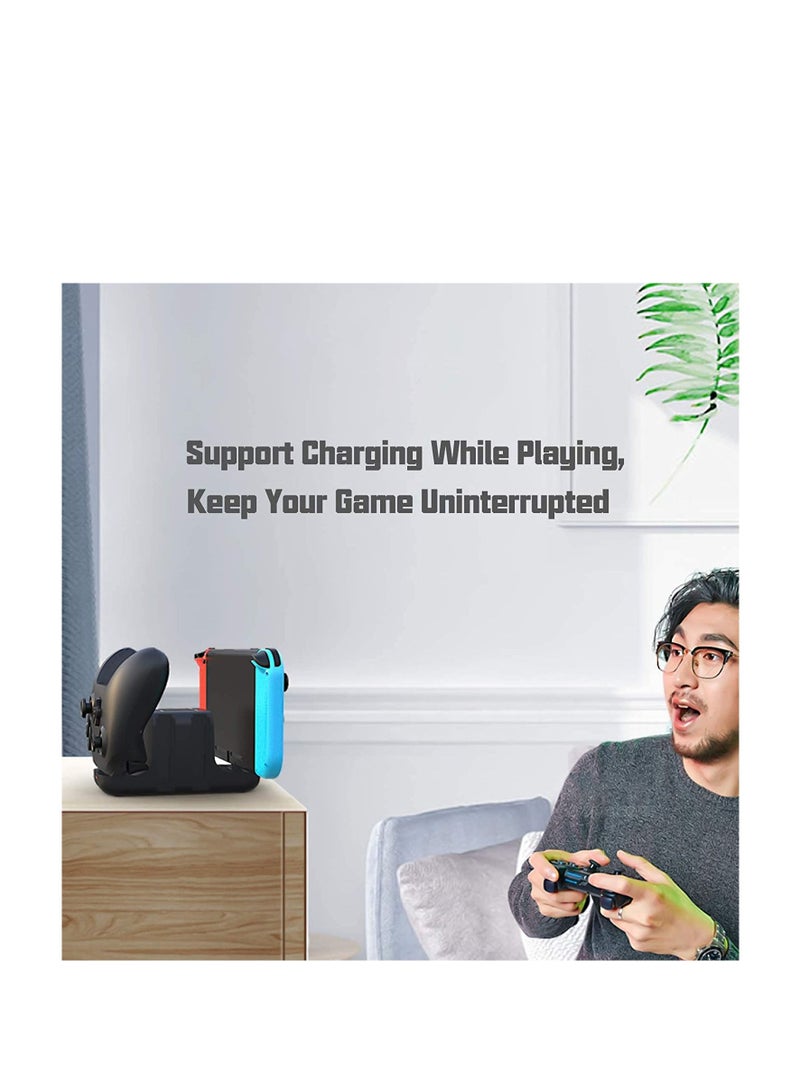 6 in 1 Controller Charger for Nintendo Switch, Type-C USB 2.0 Switch Charging Dock Stand Station for Joy-Con & Controllers, Portable LED Display Charger Docking for Switch - Image 3