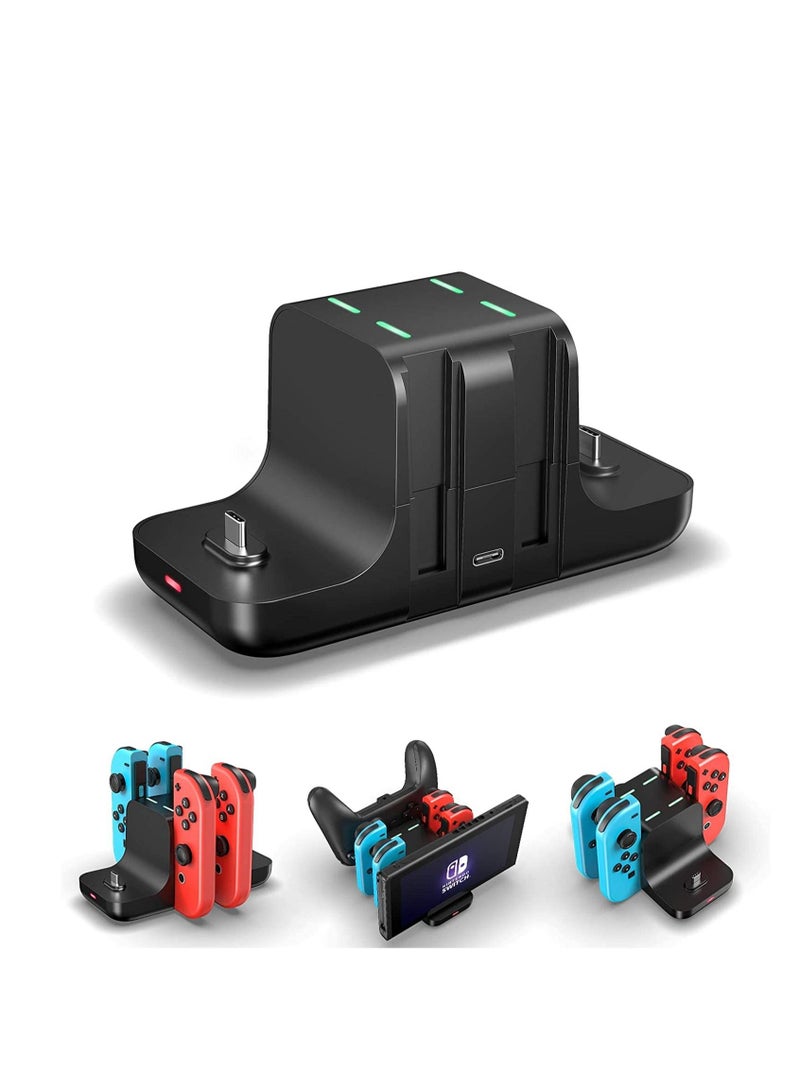 6 in 1 Controller Charger for Nintendo Switch, Type-C USB 2.0 Switch Charging Dock Stand Station for Joy-Con & Controllers, Portable LED Display Charger Docking for Switch - Image 1