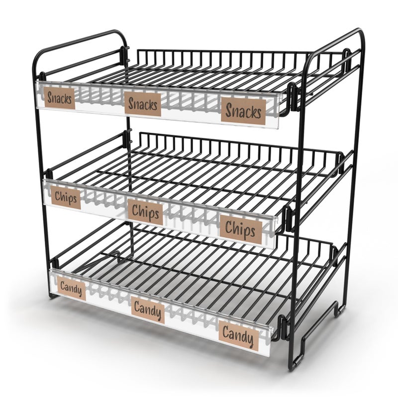 DS THE DISPLAY STORE Black 3 Tier Candy Display Rack â€“ Chip Display for Snack Vendors, Food Trucks, Concession Stands & Retail Storefronts - Image 1