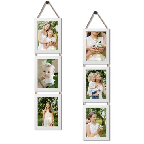 QUTREY 5x7 Collage Picture Frames White, 6 Openings Vertical 5 x 7 Hanging Photo Frames Display 5 by 7 inch Pictures for Wall Decor, 2 Pack - Image 1