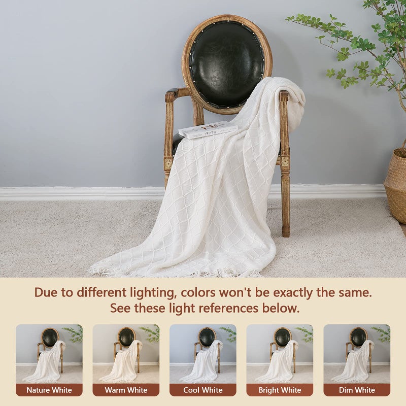 inhand Knitted Throw Blankets for Couch and Bed, Soft Cozy Knit Blanket with Tassel, Off White Lightweight Decorative Blankets and Throws, Farmhouse Warm Woven Blanket for Men and Women, 60"x80" - Image 4