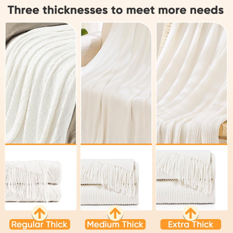 inhand Knitted Throw Blankets for Couch and Bed, Soft Cozy Knit Blanket with Tassel, Off White Lightweight Decorative Blankets and Throws, Farmhouse Warm Woven Blanket for Men and Women, 60"x80" - Image 3