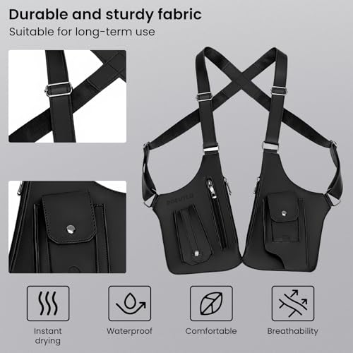 DOEUTLQ 2pc Leather Double Shoulder Armpit Bag for Men Underarm Concealed Rover The Holste Vest for Mens Adjustable Leather Bag - Image 3