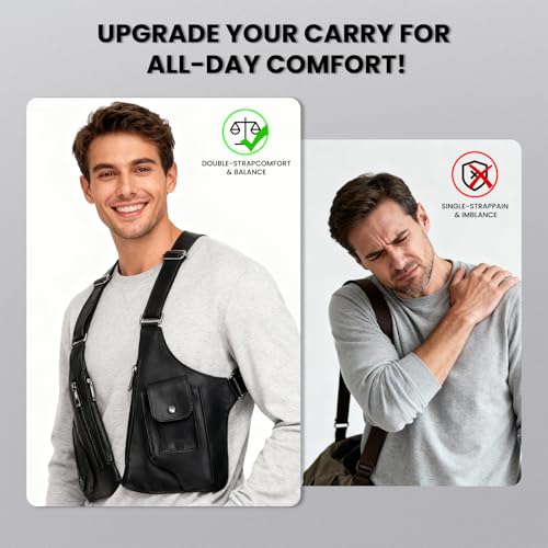 DOEUTLQ 2pc Leather Double Shoulder Armpit Bag for Men Underarm Concealed Rover The Holste Vest for Mens Adjustable Leather Bag - Image 4