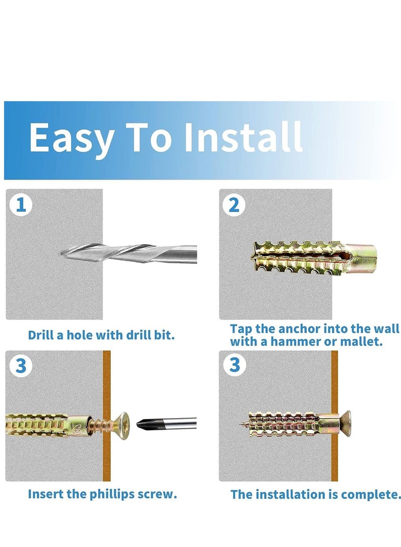 50PC Self Tapping Screws & Ribbed Anchors Set - Steel Drywall Anchors for Hollow Walls, Ideal for Hanging Blinds & More, 6x32mm - Image 3