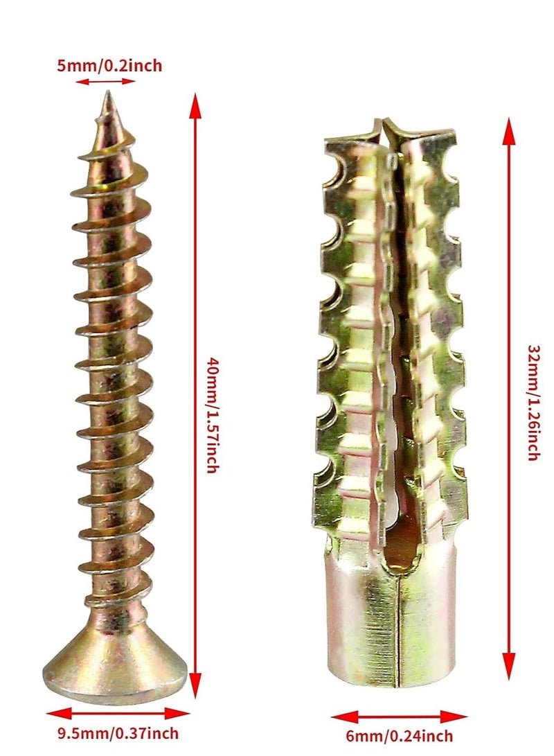 50PC Self Tapping Screws & Ribbed Anchors Set - Steel Drywall Anchors for Hollow Walls, Ideal for Hanging Blinds & More, 6x32mm - Image 2