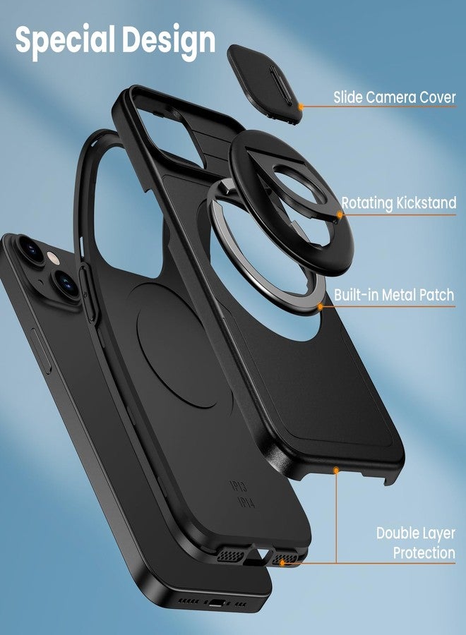 VEGO for iPhone 13 Case with Slide Camera Cover, iPhone 14 case [Compatible with MagSafe] Built-in 360° Kickstand, Military Grade Shockproof Protective Magnetic Phone Case for iPhone 13 & 14-Black - Image 3