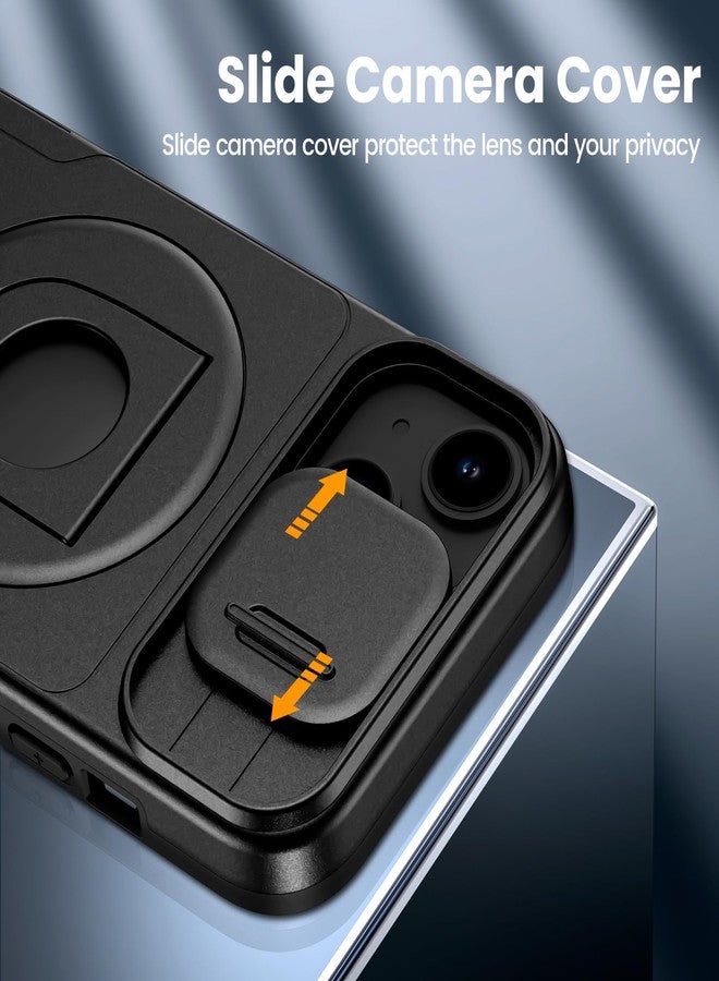 VEGO for iPhone 13 Case with Slide Camera Cover, iPhone 14 case [Compatible with MagSafe] Built-in 360° Kickstand, Military Grade Shockproof Protective Magnetic Phone Case for iPhone 13 & 14-Black - Image 4