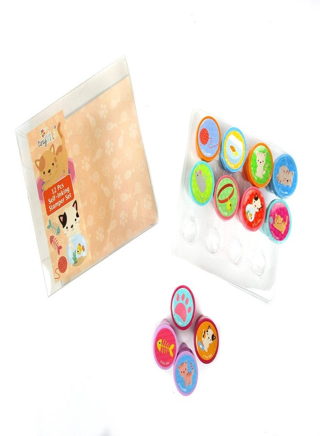 TINYMILLS 12 Pcs Cats Kittens Stamp Kit for Kids - Kitty Cat Self Inking Stamps Gift Party Favors - Image 3