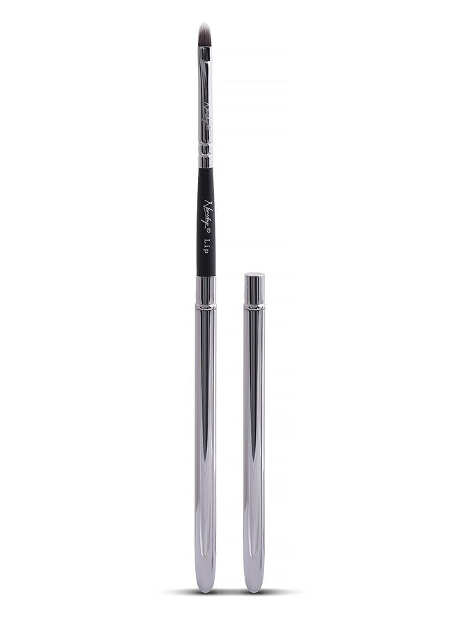 Nanshy Lip Brush with Lid - Lip Gloss & Lipstick Brush - Vegan & Cruelty-Free - Travel & Handbag Friendly - (Black Handle, Chrome Silver Cap) - Reusable (Black) - Image 1