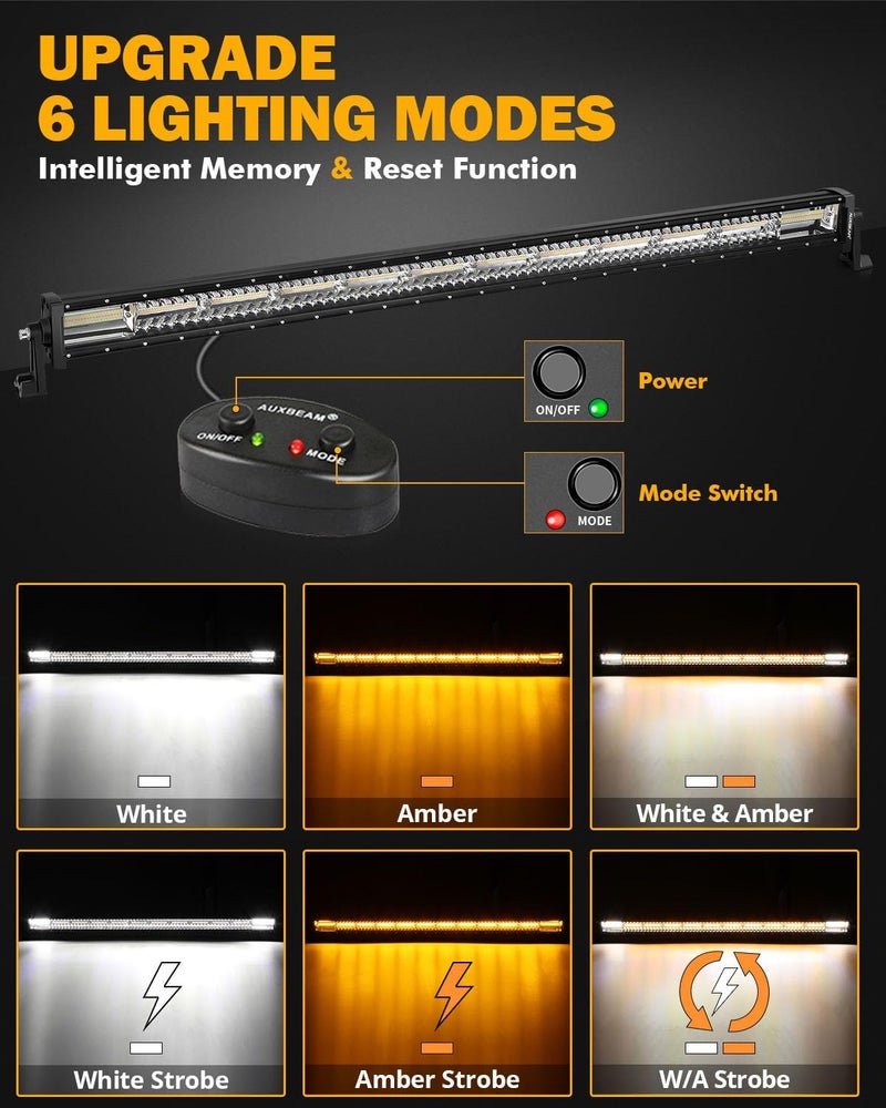 أوكسبيم شريط إضاءة أوكسيم المستقيم LED مقاس 50 بوصة، 6 أوضاع إضاءة صفراء وبيضاء وامضة، 288 واط، مزيج شعاع مركز/منتشر مزدوج اللون، مصابيح ضباب وقيادة ريفية مقاومة للماء مع وظيفة الذاكرة للشاحنات، القوارب، جيب، البيك أب. - Image 2