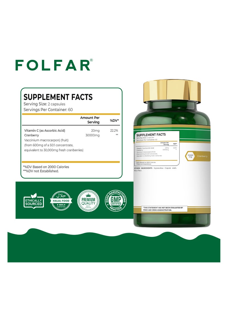 Folfar Cranberry Extract + Vitamin C - Urinary Tract Function - 120 Capsules  - Image 2