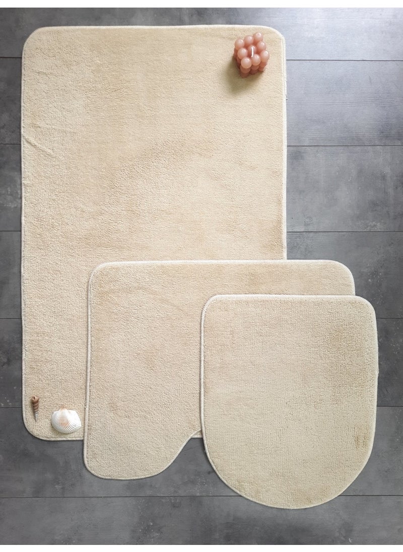Bonny Home Ultrasoft Plain Mink 3-Piece Bathroom Rug Mat Non-Slip Leather Base Machine Washable Toilet Seat Set  - Image 1
