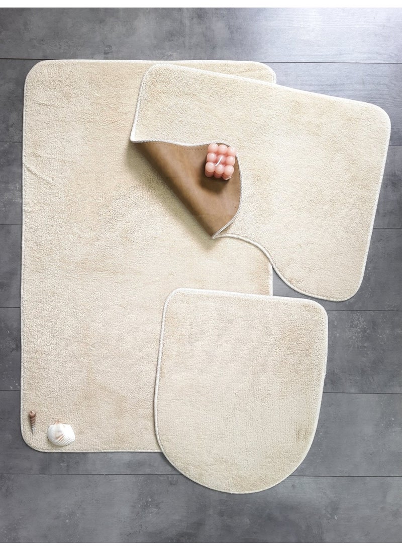 Bonny Home Ultrasoft Plain Mink 3-Piece Bathroom Rug Mat Non-Slip Leather Base Machine Washable Toilet Seat Set  - Image 3